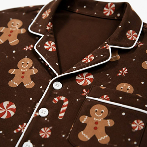 <b>Men's</b> Long Sleeve <b>Pajama</b> <b>Set</b> Christmas Gingerbread Print Button Down Sleepwear - Product Image 5