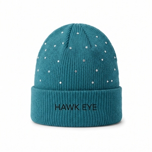 Bonnet en tricot unisexe style décontracté avec points en strass, motif œil de faucon, pour adulte, taille 56-58 cm - Product Image 4