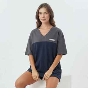 Women's Color Block <b>V</b>-<b>Neck</b> <b>Oversized</b> <b>T</b>-<b>Shirt</b> Short Sleeve Loose Fit Cotton Jersey Breathable Spring Summer Top - Product Image 5