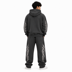 Ensemble de survêtement graphique pour homme 2 pièces : sweat à capuche zippé et pantalon ample en molleton de coton, imprimé audacieux, style streetwear oversize, hiver, logo personnalisé - Product Image 2
