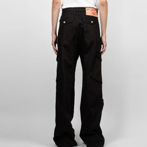 Custom <b>Men's</b> <b>Black</b> Stonewashed Straight-leg Denim <b>Cargo</b> <b>Pants</b> Oversized Straps Multi-Pockets Plus Size Streetwear Solid Button - Product Image 6