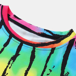 T-shirt pour homme à rayures tie-dye colorées avec poche, manches courtes, haut décontracté - Product Image 3