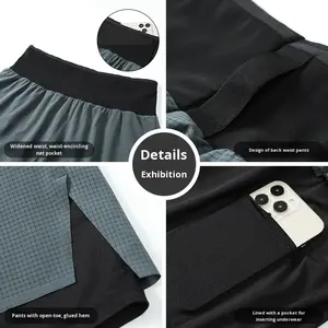 Mens Summer 2 Layers Running Shorts Solid Seamless <b>Elastic</b> Waist Marathon Custom Logo Active Breathable Quick Dry Sports Shorts - Product Image 5