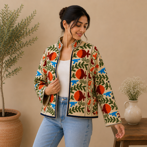 Chaqueta de Algodón Acolchada Bordada a Mano para Mujer, Estilo Bohemio Floral, Manga Larga, Informal, Vintage, Ligera, para Otoño e Invierno - Product Image 2