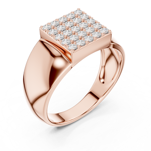 Anillo de Sello de Lujo para Hombre, Chapado en Oro Rosa de 14K, con Diamantes Cultivados en Laboratorio, Corte Redondo, Diseño Cuadrado, 1 Quilate - Product Image 2