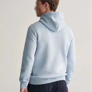 เสื้อฮู้ดผู้ชายสีฟ้าอ่อน ทรงปกติ สีพื้น มีกระเป๋า ดีไซน์ลำลอง ใส่ได้ในฤดูใบไม้ร่วง ผลิตจากผ้าฝ้ายถัก 100% เฟรนช์เทอร์รี่ - Product Image 4