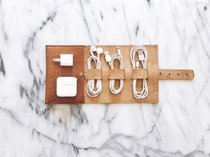Rich Brown Leather Cable Organizer Vintage Cord Holder Travel <b>Tech</b> Pouch Wire Management Case Verified Supplier LCO-0084 - Product Image 1