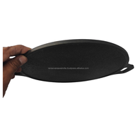 Poêle à dosa plate antiadhésive en fonte, pré-culottée, robuste, pour la cuisson des roti et des crêpes, avec deux poignées, compatible gaz/induction
