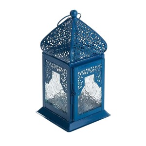 Portavelas Metálico Decorativo Azul Estilo Marroquí al por Mayor para Decoración del Hogar, Bodas y Fiestas, Uso Colgante y de Mesa - Product Image 1