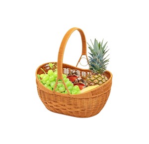 Summer Holiday Fruit <b>Gift</b> Basket Open Weave Design Oval Open Top Wicker Storage <b>Hamper</b> Folding Handle Rattan Picnic Basket <b>Boxes</b> - Product Image 4
