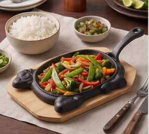 Sartén para Fajitas de Hierro Fundido con Base de Madera, Plato para Servir con Forma de Animal para Bodas y Vajilla de Restaurante - Product Image 4
