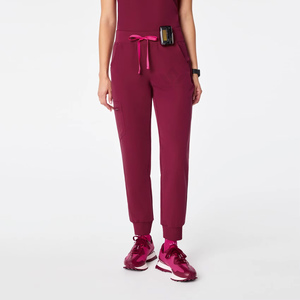 Blouse médicale pour femme, couleur bordeaux, col en V, manches courtes, respirante, en polyester tissé, uniforme de travail pour infirmières, personnel de santé et hôpitaux - Product Image 2
