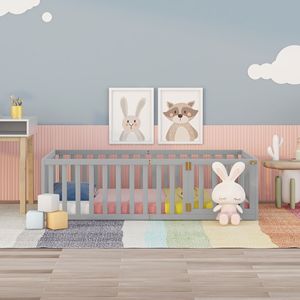 Letto a giorno in legno grigio a una piazza e mezza con recinzione per bambini - Codice prodotto precedente WF289661AAE - Product Image 2