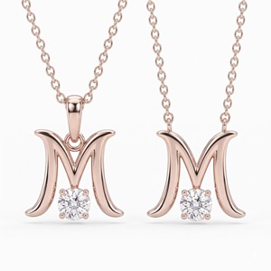 Colgante de Plata de Ley 925 de Lujo con Letra M, Corte Brillante Redondo, Diamante Cultivado en Laboratorio y Natural, Joyería Moderna para Uso Diario - Product Image 1