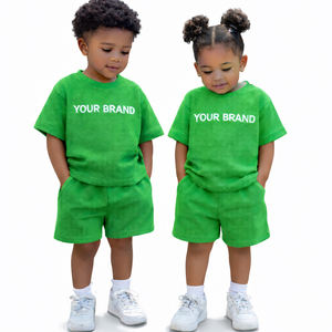 Conjunto de Camiseta y Pantalones Cortos de Algodón Tipo Waffle Extra Grande para Niños, Ropa de Verano para Niños y Niñas, Logotipo Personalizado OEM - Product Image 1