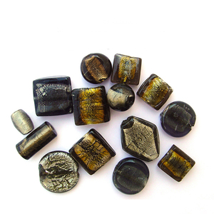 Perles de verre indiennes noires de qualité supérieure avec feuille d'argent, tailles assorties, fournitures de bricolage pour la fabrication de bijoux, prix d'usine en gros - Product Image 3