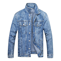 Chaquetas Vaqueras Vintage para Hombre, Lavado Ácido, Azul Clásico, Corte Ajustado, Cierre de Botones, Ropa Exterior Informal, Cuello Camisero