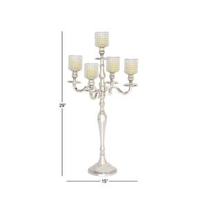 Silver Candelabra with <b>Glass</b> <b>Candle</b> <b>Holders</b> 17 Inch Durable Home Decoration Wedding Decor - Product Image 6