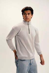 Sweat-shirt tricoté gris clair pour homme, col montant, coupe droite, couleur unie, décontracté, idéal pour l'automne - Product Image 3