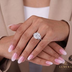 Luxury <b>Cushion</b> Cut Moissanite Engagement Ring with Half Moon Side Stones 925 Sterling Silver Three Stone Bridal Ring - Product Image 3