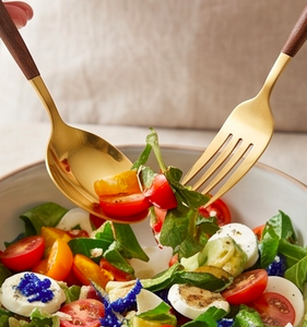 Cutlery Set In Stainless Steel With Elegant Gold Color And Wooden Handle Perfect <b>Flatware</b> Kitchenware Wedding And Dinnerware Use - Product Image 6