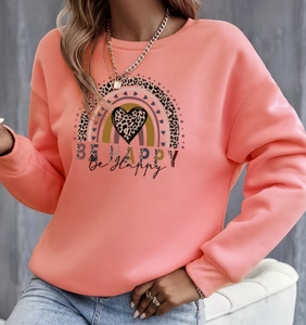 Sudadera Suave de Cuello Redondo Color Coral para Mujer, con Estampado de Corazón de Leopardo Arcoíris, Manga Larga, Informal, Tejida, para Otoño - Product Image 4