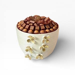 Modern Silver Chocolate Serving <b>Bowl</b> <b>Set</b> with Textured Finish and Gold Base Elegant Luxury Dessert Display - Product Image 4