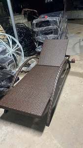 Handwoven Wicker Rattan Manual Modern Sun Lounger Outdoor Chaise Lounge <b>Chair</b> Side <b>Table</b> with Cushions Poolside Beach <b>Garden</b> - Product Image 4