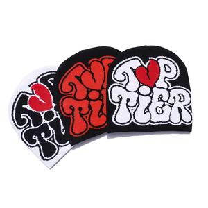 <b>Top</b> Tier Beanie Knit <b>Hat</b> with Heart Logo Unisex Y2K Winter Cap White Black <b>Red</b> Spandex/Polyester Outdoor - Product Image 6
