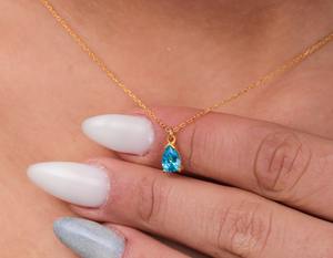 Collier en argent sterling 925 plaqué or avec pendentif en topaze bleue et gros diamant, bijoux fins pour femmes, vente en gros - Product Image 3