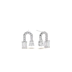 Nouvelles boucles d'oreilles simples en or 14 carats, diamants de laboratoire de couleur DEF, clarté VS VVS, en forme de poire et d'émeraude, Toi et Moi, pour fille - Product Image 2