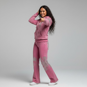 Survêtement Y2K rose tendance pour homme, en molleton épais délavé à l'acide, écoresponsable, avec sweat à capuche zippé et pantalon large, détails en strass - Product Image 4