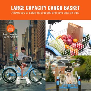 Tricycle Cruiser en Acier Carbone 26 Pouces avec Panier Réglable, Vélo Adulte à Trois Roues, Design à Corps Fermé - Product Image 6