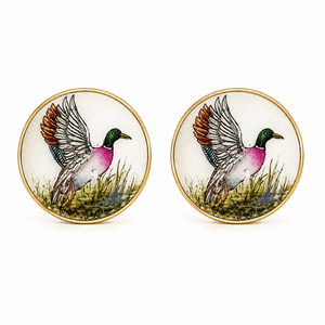 Handpainted Mallard Duck Cufflinks Vintage Nature Bird Design Gold Plated Cufflinks for Men Formal Wear - Product Image 2