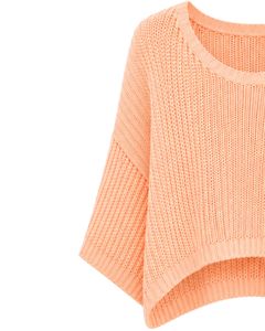 Suéter corto de punto oversize personalizado color melocotón para mujer, jersey holgado de punto calado con manga ancha acanalada, top informal de moda - Product Image 3