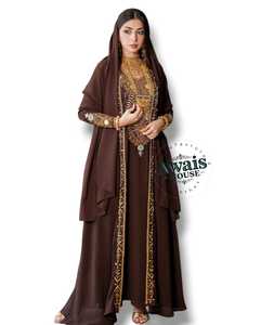 Kaftan long pour femme Awais House, couleur bordeaux, brodé, style modeste, manches longues, en polyester, col cœur, idéal pour les fêtes - Product Image 4