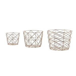 Ensemble de 3 paniers de rangement en fil métallique or rose, organisateurs géométriques emboîtables pour couvertures, jouets, serviettes, chambre à coucher, salon - Product Image 2
