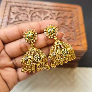 Green Elephant Pearl Chandelier Drop Earrings-Bohemian Religious Trendy Party Jewelry - Product Image 1