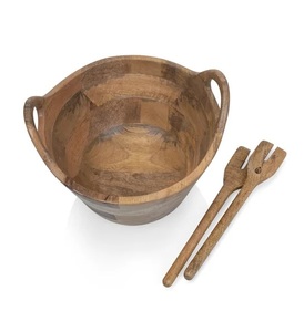 Ensaladera Artesanal de Madera de Mango con Diseño de Doble Asa y Utensilios para Servir, Vajilla Elegante para una Cena con Estilo - Product Image 4