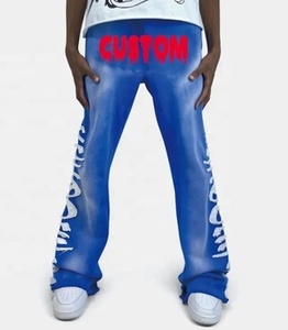 Pantalon de jogging ample en coton pour homme, taille haute, style décontracté, avec broderie et patchs déchirés, coupe évasée, personnalisable avec logo OEM - Product Image 6