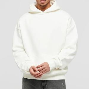 Sweat à capuche oversize blanc uni personnalisé pour homme, en molleton épais, style streetwear décontracté, en mélange de coton, avec poche kangourou - Product Image 1