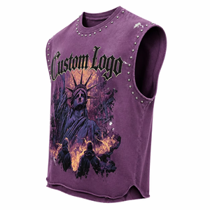 Custom Distressed Graphic DTG Printed Rhinestone <b>Tank</b> <b>Top</b> <b>Vintage</b> Sleeveless 100% Cotton Unisex OEM Wholesale Fashion - Product Image 2