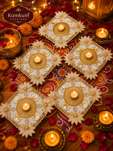 Hot Selling Indian Handmade <b>White</b> Lotus Tealight Candle Holder Rangoli Diwali Wedding Festive Home Decor Return Gift Favors - Product Image 3