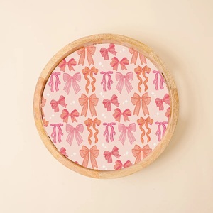 Plateau de service en bois et émail de designer avec motif nœud rose, fabriqué à la main, décoration de luxe pour la maison, fabricant - Product Image 4