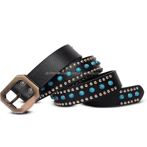 Ceinture décontractée en cuir pour hommes avec rivets personnalisés décoratifs faits à la main avec boucle en laiton massif commande en gros acceptée - Product Image 2