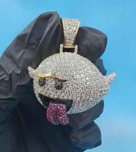 Colgante de Plata 925 con diseño de Mario Boo o Fantasma Travieso, estilo Iced Out, Joyería Hip Hop para Raperos, con Moissanita VVS - Product Image 1