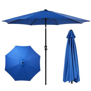 9 piedi Patio esterno e tavolo del mercato UV protetto ombrello blu impermeabile con pulsante di inclinazione manovella pulsante - Product Image 1