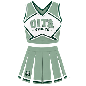 Ensemble d'uniforme de cheerleading vert sauge : Crop top et jupe plissée pour compétition de danse d'équipe, tenue de performance sportive - Product Image 1