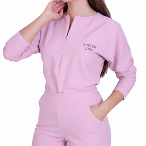 Wholesale Woven <b>Scrub</b> <b>Sets</b> Anti Wrinkle Polyester/Spandex Long Sleeve Zipper Nurse Hospital Uniform Women Stretchy Surgical - Product Image 3