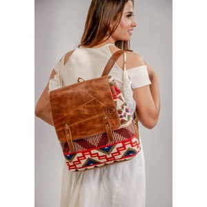 Western Boho Style Vintage Handmade Jacquard Leather Drawstring <b>Backpacks</b> Hand Stitch Genuine Leather Indian Style Bags - Product Image 3